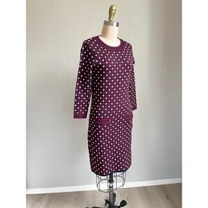 Boden Holly Polka Dot Sweater Dress 2 Bodycon Knit Burgundy Preppy Stretchy